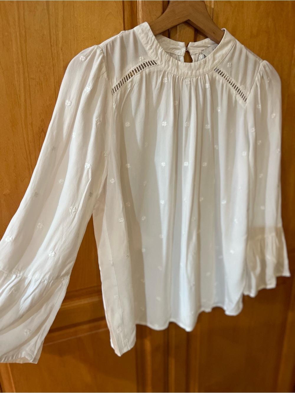 White Embroidered Peasant, Cottagecore, prairie Blouse- LOFT, size x small